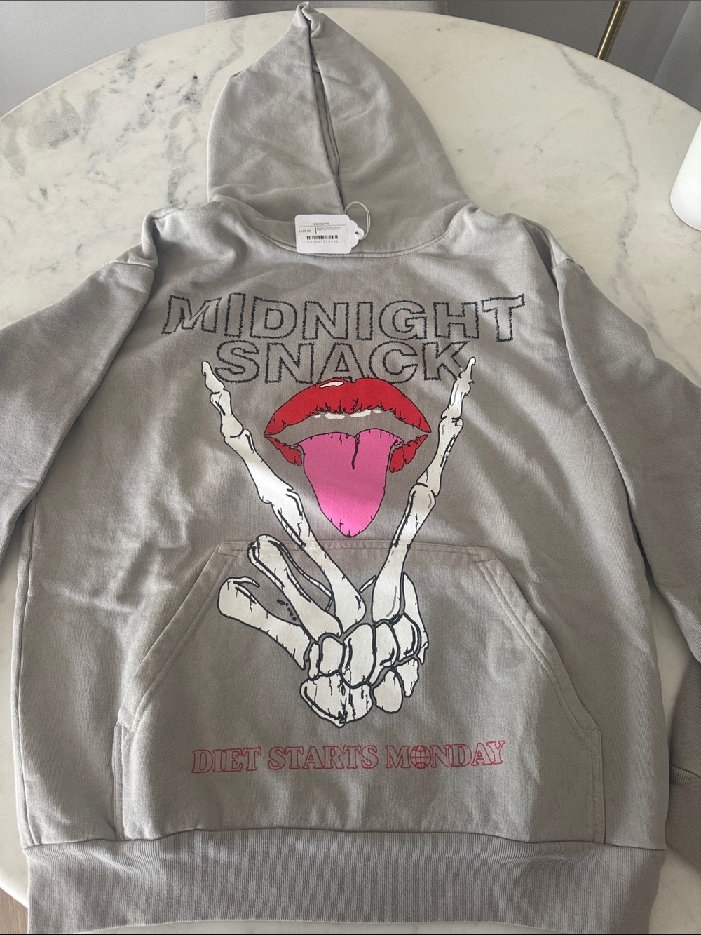 NWT Diet Starts Monday- Midnight Snack Graphic Hoodie - Gray Red & Pink Print
